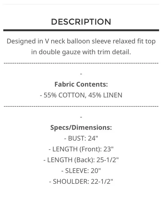 227 ❤️ POL v neck balloon sleeve double gauze top - Picture 5 of 5